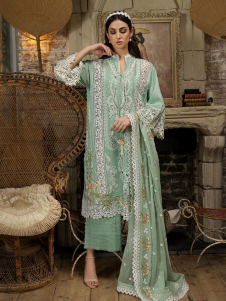 Shop Pakistani suits Lahore at Fabcollections. Embroidered center panel, sleeves, and daman patches, lace borders, and a chiffon dupatta. Free shipping & COD.