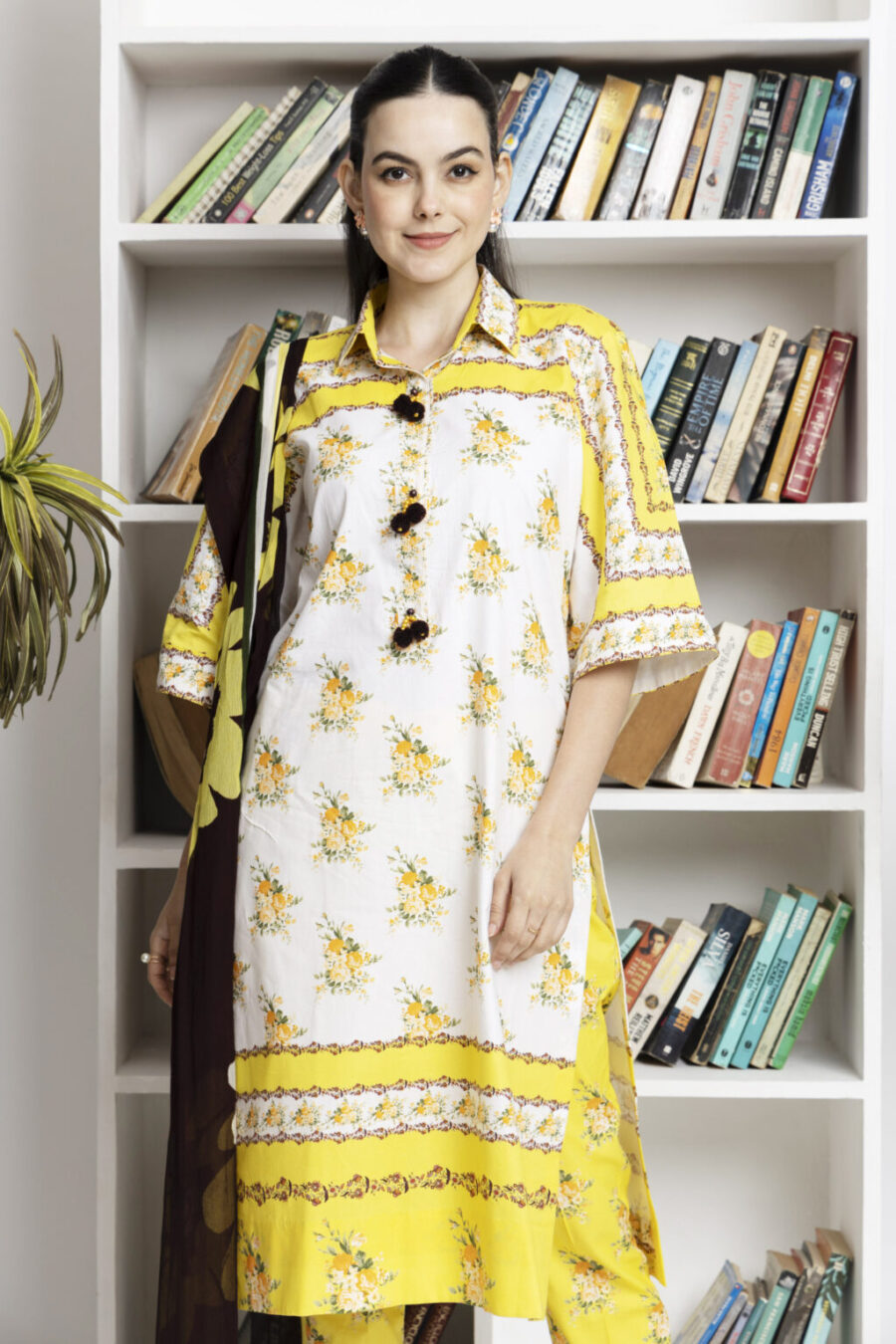 Buy Classic Chiffon Karachi Suits with Printed Lawn Shirt, Trouser & Dupatta. Free Shipping & COD at Fabcollections.