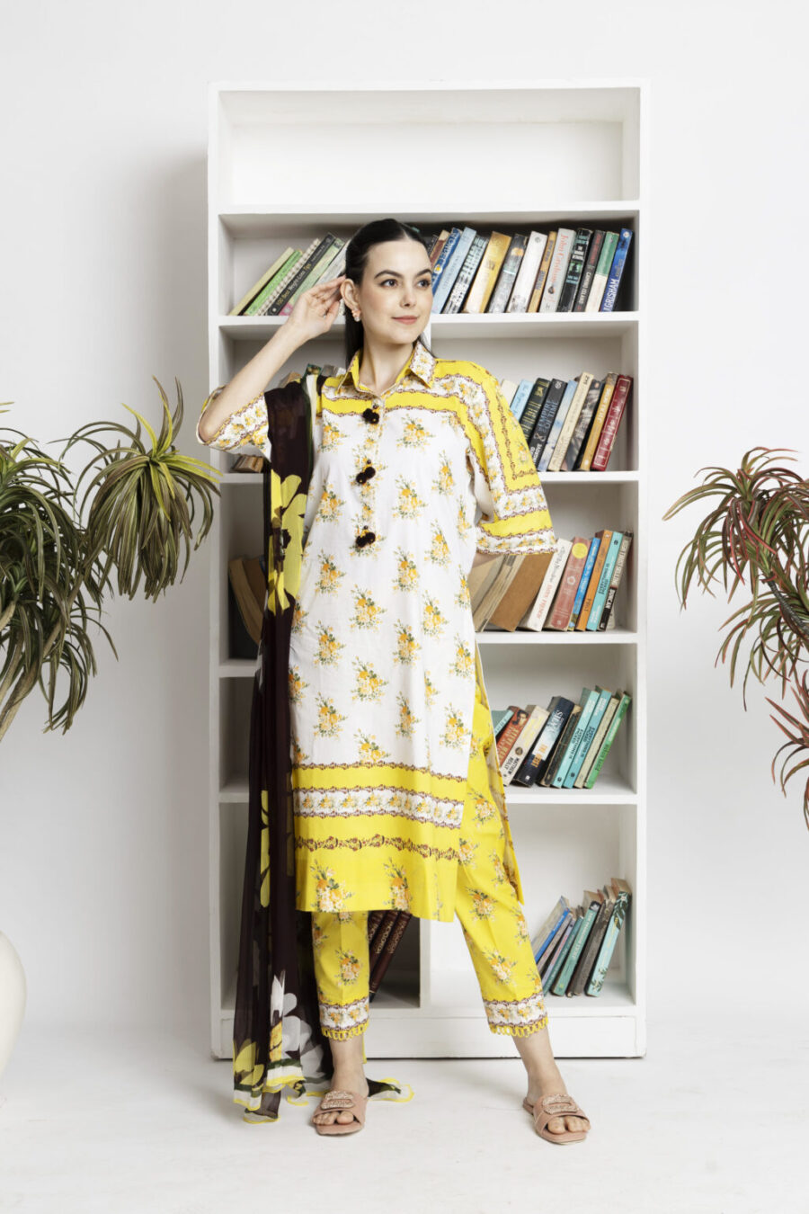 Buy Chiffon Karachi Suits - Lawn Shirt, Trouser & Chiffon Dupatta. Free Shipping & Cash on Delivery at Fabcollections.