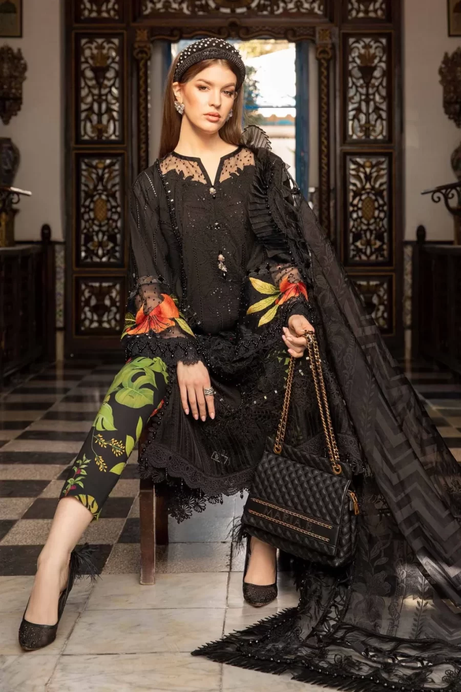 Shop Fabcollections Lahore Suits Online Embroidered Lawn Panel