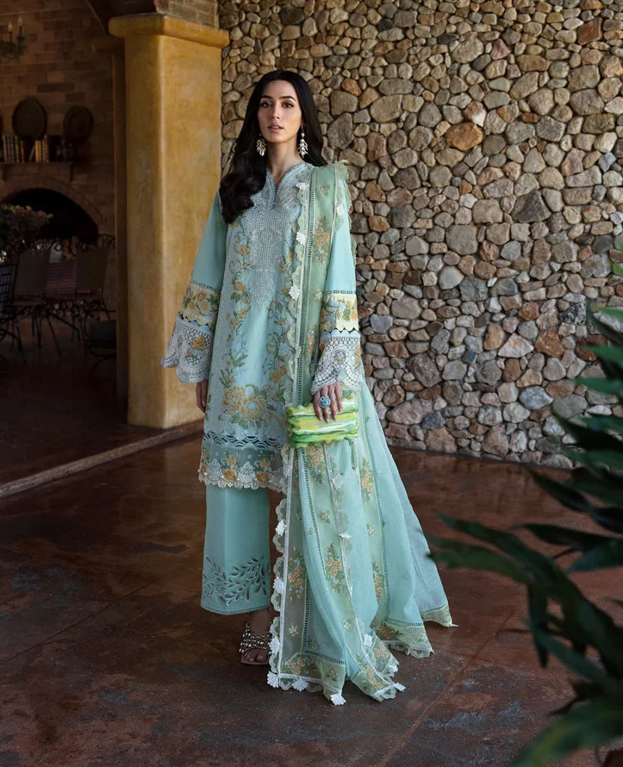 Luxurious lawn fabric with intricate embroidery, Elaine brings unmatched elegance. Shop Pakistani suits for women at Fabcollection.