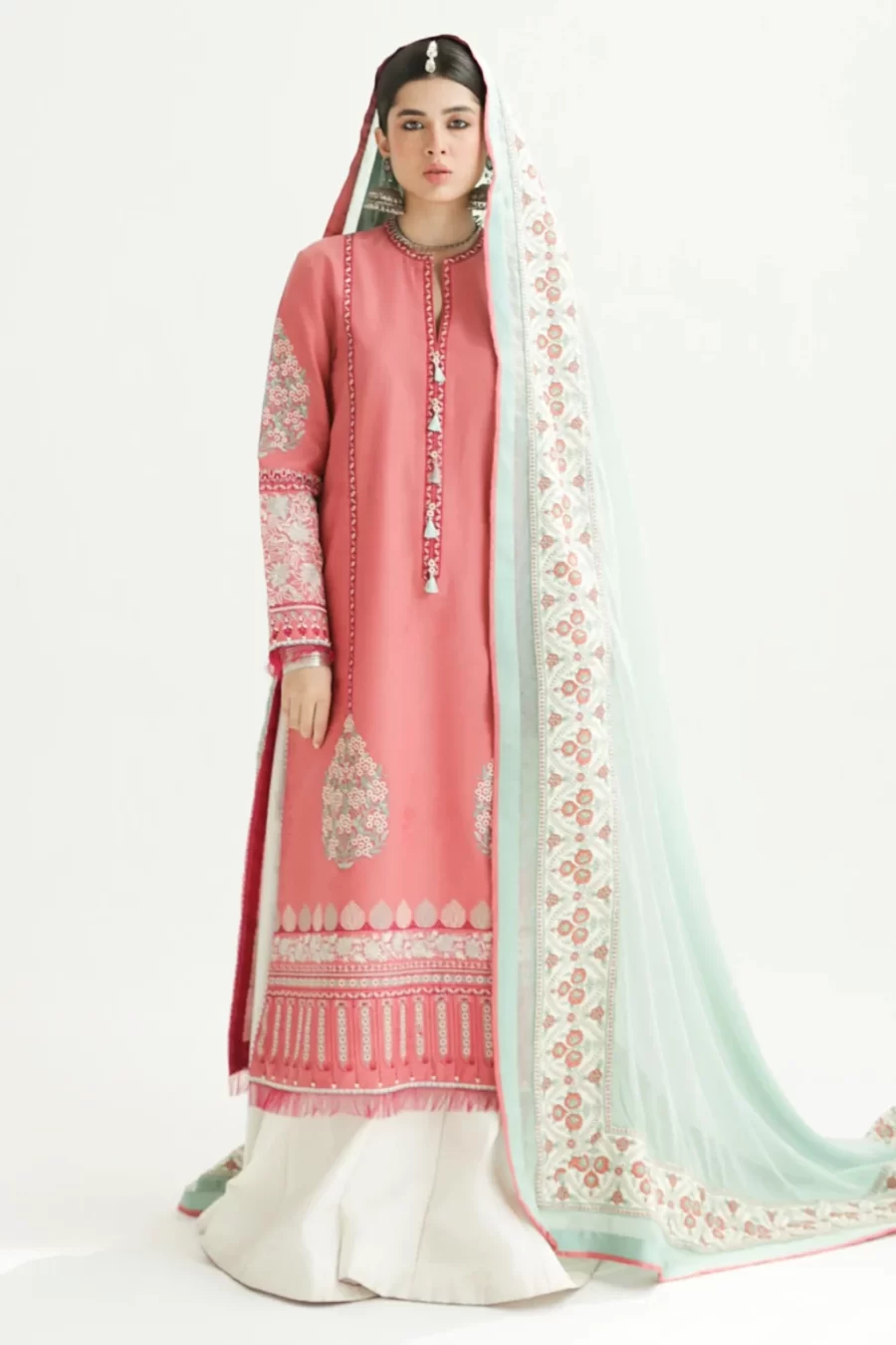 Discover Sandal kurta with jacquard base and chiffon dupatta, perfect for Lahore suits online enthusiasts.