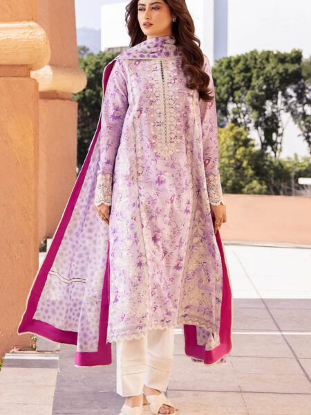 Stylish Lahore suits online featuring unstitched digital printed and embroidered lawn, organza hem borders, and voile duppata. Ideal for custom tailoring.