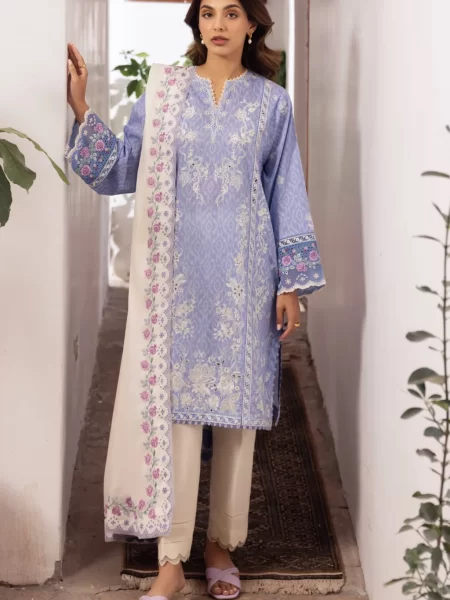 Step out in style with printed lawn suits, complete with embroidered sleeves border, organza hem borders, and voile dupatta for a chic look.