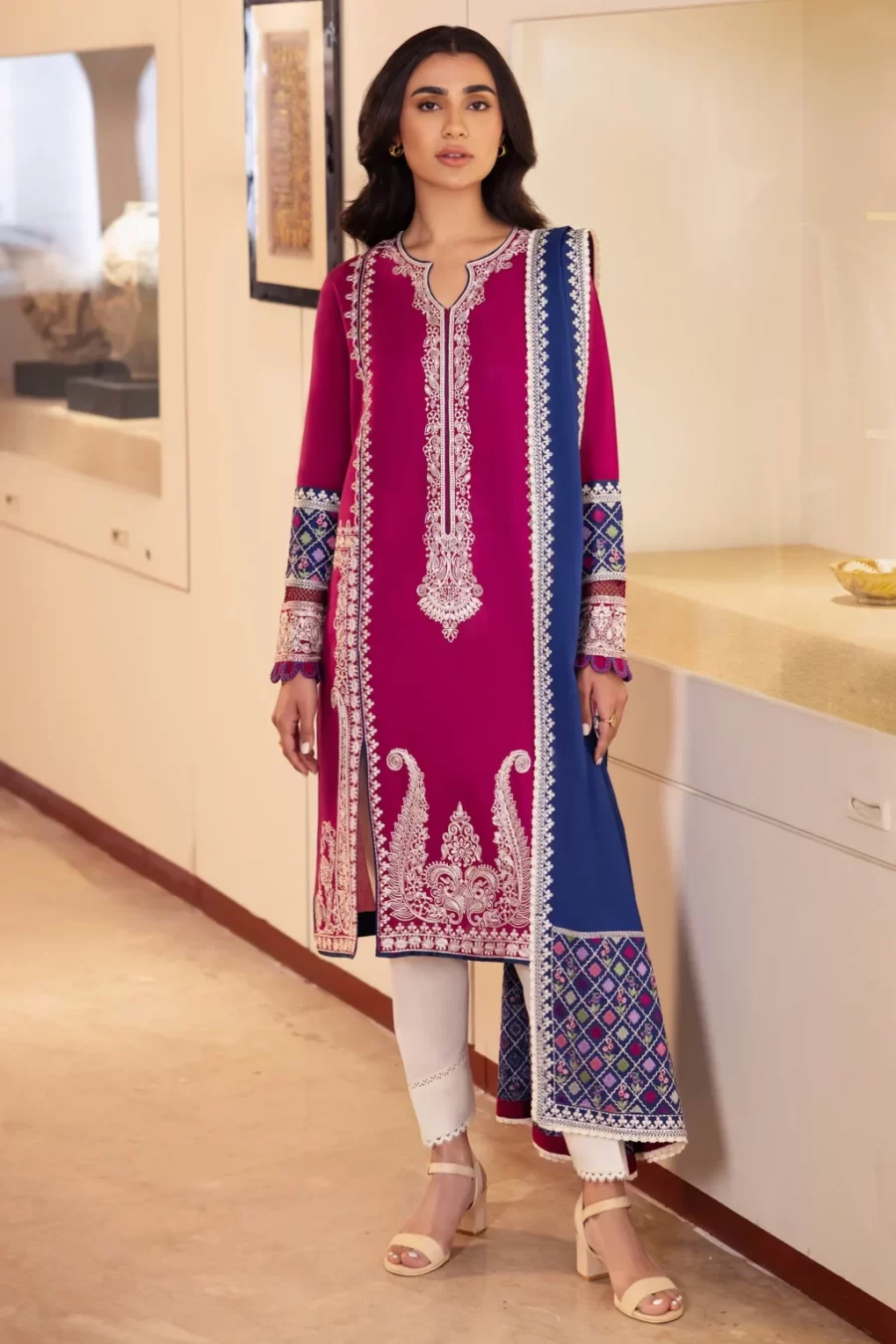 Discover our 100% original guaranteed Pakistani unstitched lawn suits featuring embroidered panels, satin borders, and a voile dupatta for a chic look.