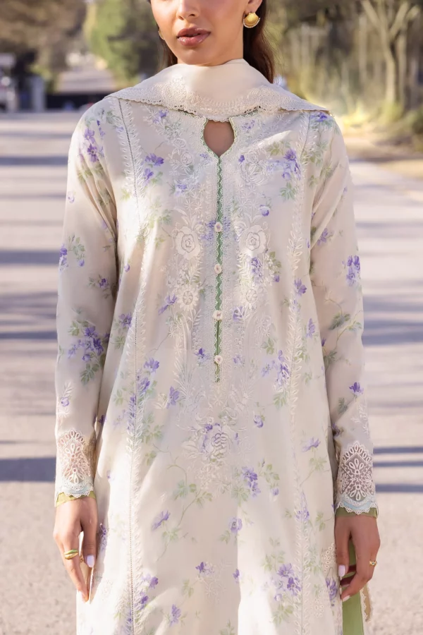 Step into elegance with our digital printed lawn suit, highlighted by embroidered sleeves and a chiffon dupatta.