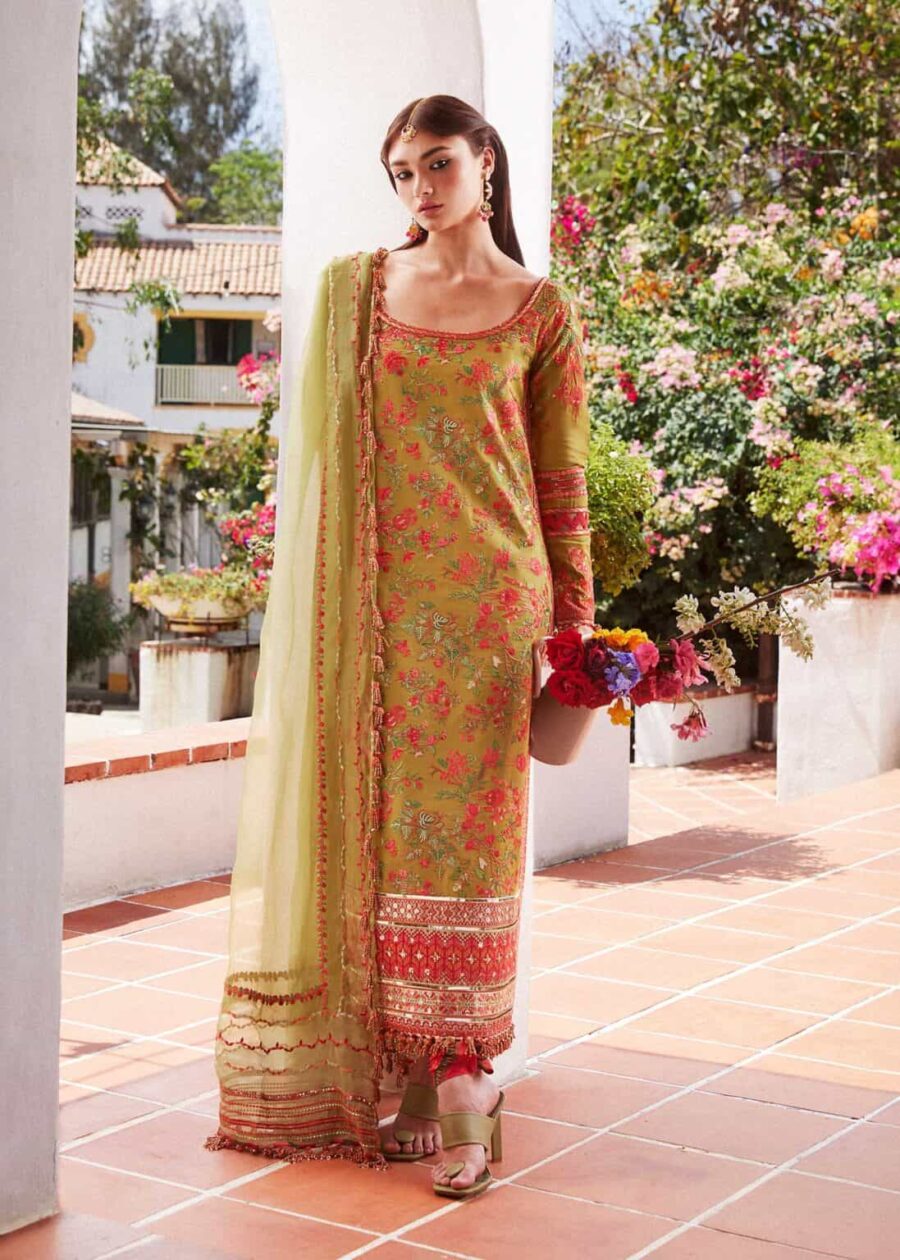 Discover the best unstitched Pakistani suits online. This party wear suit features intricate embroidery and organza dupatta. Buy now at Fabcollection!