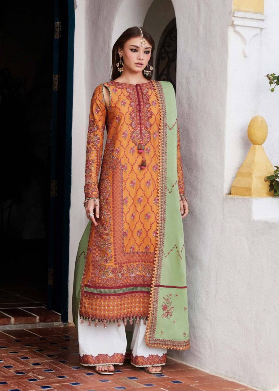 Elevate your style with our luxurious unstitched party wear Pakistani suit. Perfect for women who value elegance. Crafted with embroidered lawn fabric.