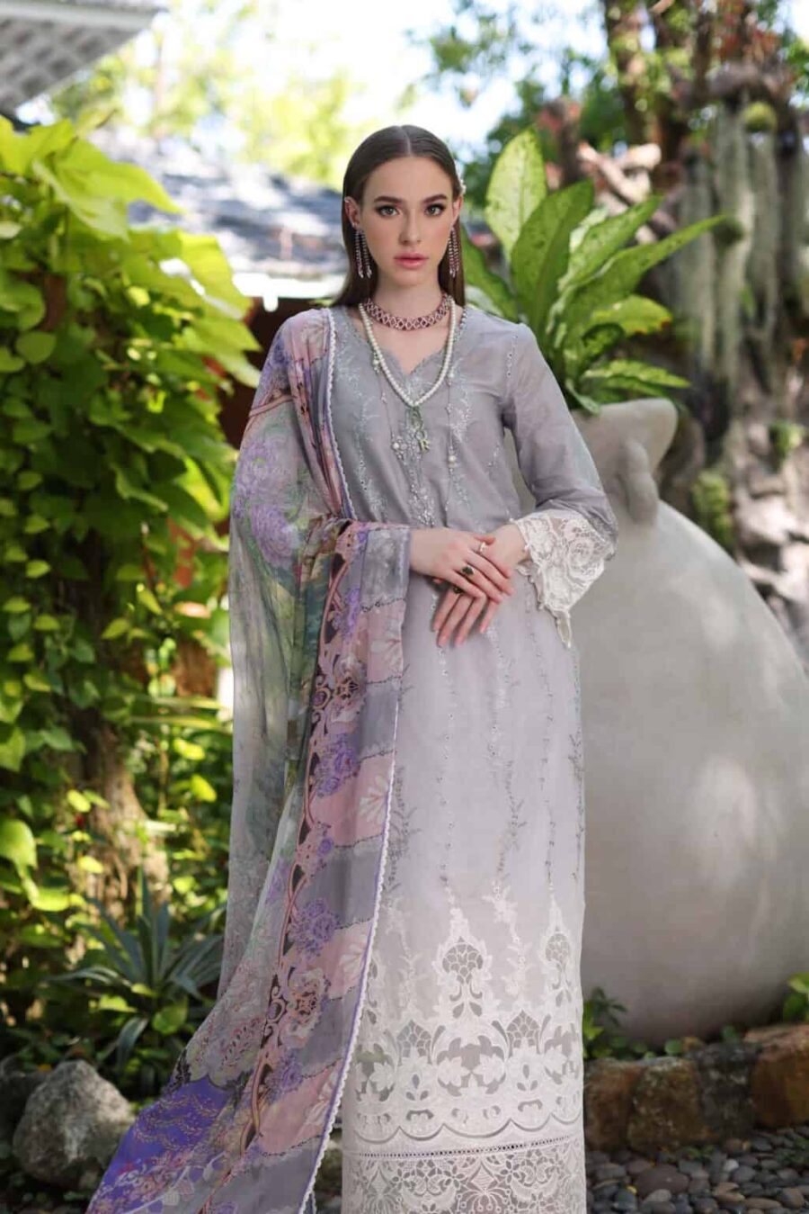 FabCollection offers exquisite Pakistani suits for women. Digital ombre schiffli lawn, cambric trousers, chiffon dupatta. Buy Pakistani suits online now!