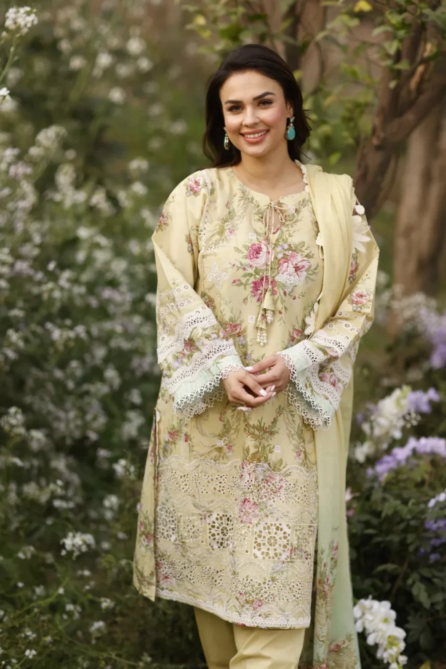 Buy Pakistani suits online at Fabcollection. Unstitched suits for women with embroidered lawn, Swiss voile dupatta, and cambric trousers. Shop ethnic wear now!