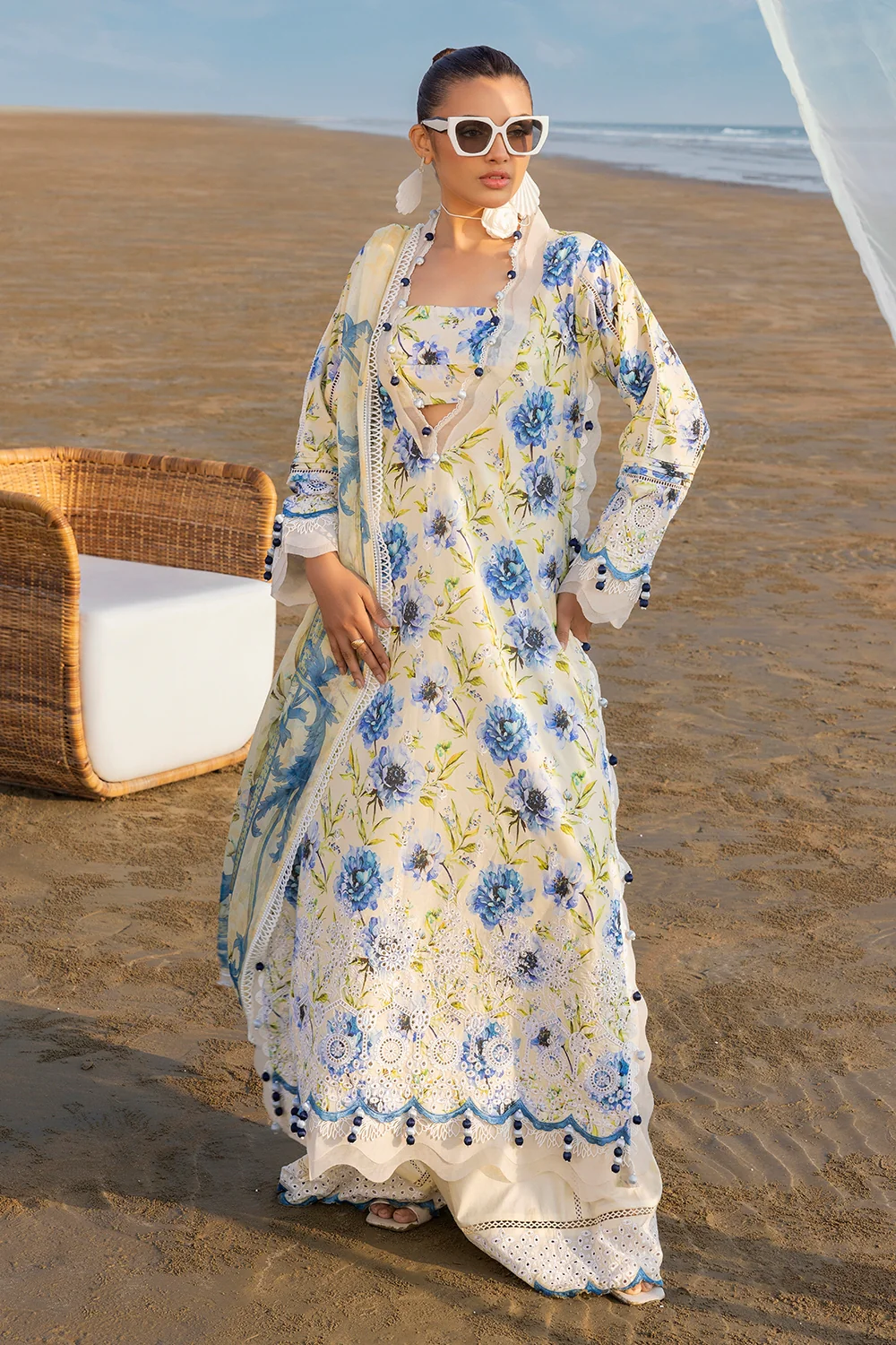 Lawn Suit with Embroidered Bottom and Pure Chiffon Dupatta with Border Laces