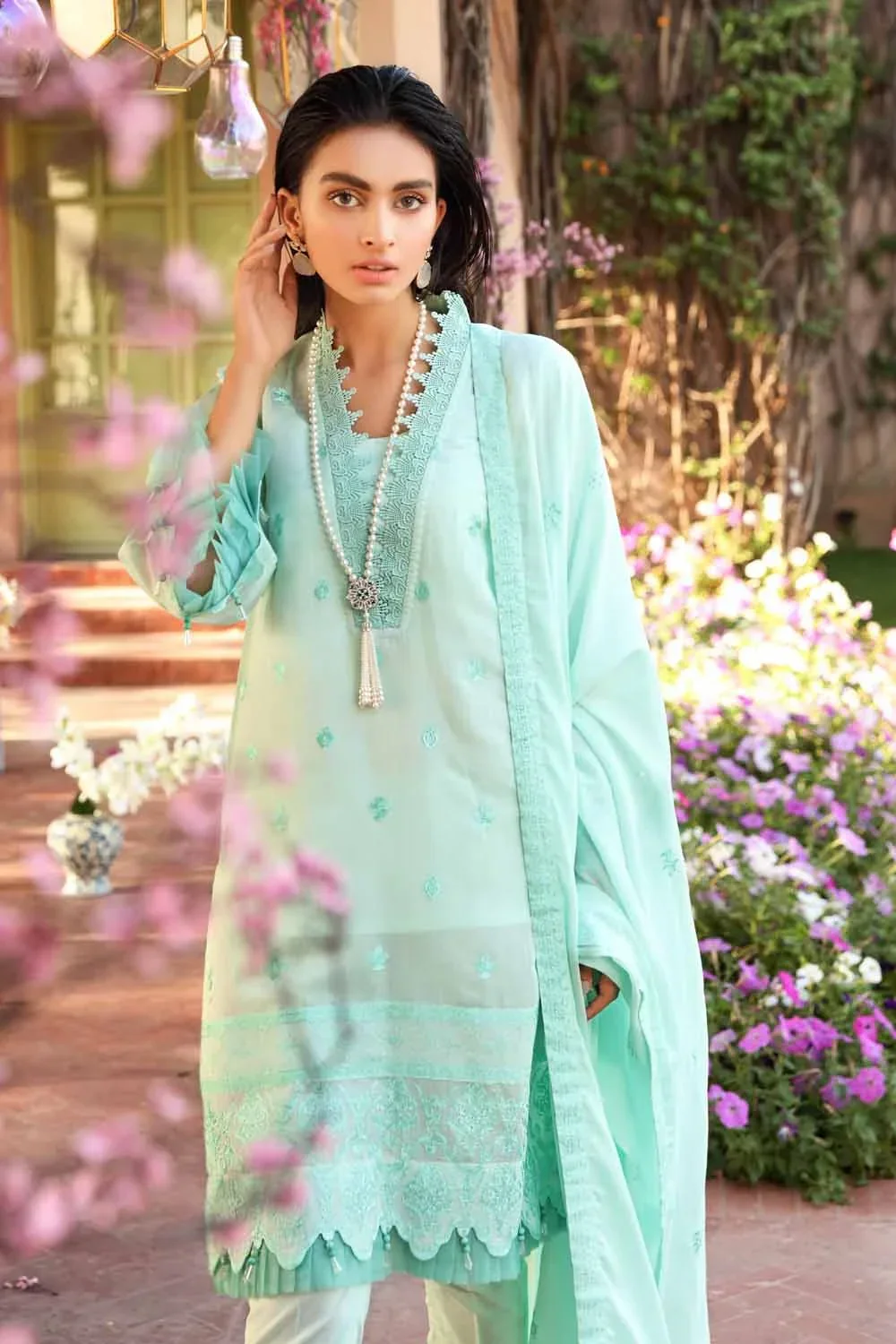 Cotton Organza Suit with Embroidery - Image 2