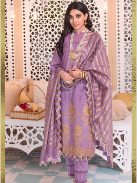 Lawn Suit with Embroiderry and Swarovski work and Lawn Jacquard Dupatta