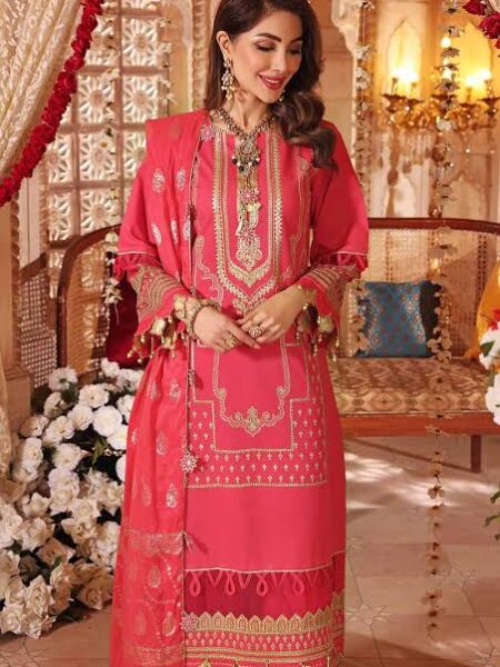 Lawn Suit with Embroiderry and Sequins Work with Lawn Jacquard Weaved Bootis Dupatta