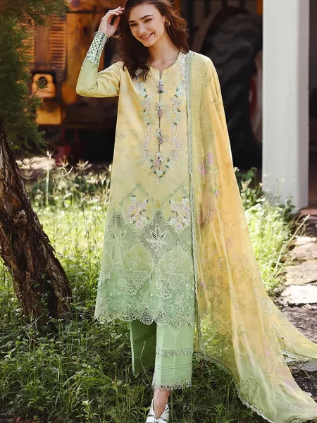 Mushq Solace Ombre Embroidered Lawn Unstitched 3 Piece Suit - Quiet Bloom - MQ26OMB - Yellow and Green - Summer Collection