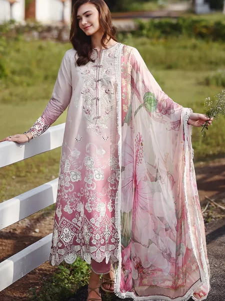 Mushq Solace Ombre Embroidered Lawn Unstitched 3 Piece Suit - Dew Drift - MQ26OMB - Ombre Pink - Summer Collection
