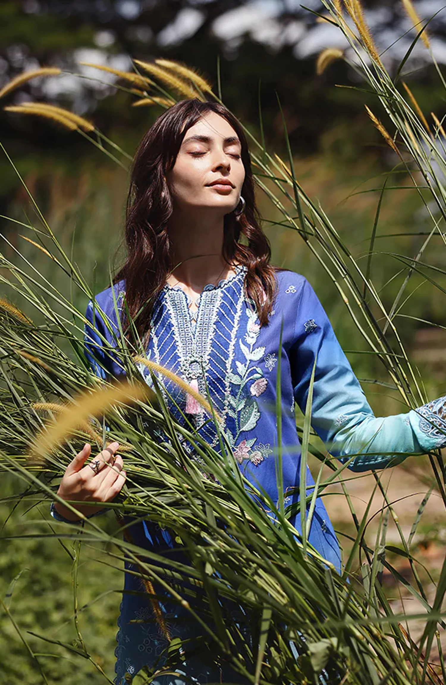 Mushq Solace Ombre Embroidered Lawn Unstitched 3 Piece Suit - Moonlit Ease - MQ26OMB - Ombre Blue - Summer Collection - Image 2