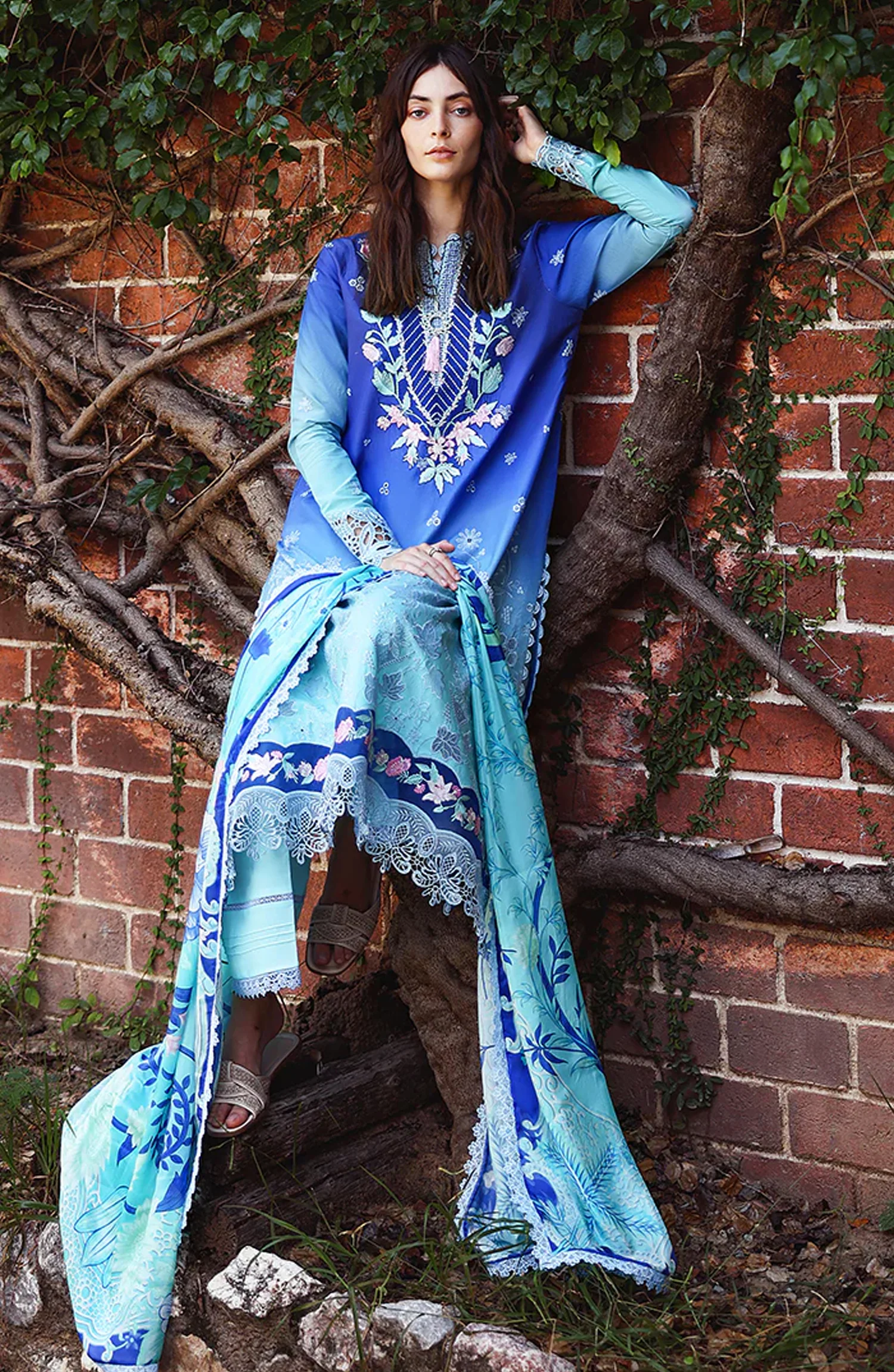 Mushq Solace Ombre Embroidered Lawn Unstitched 3 Piece Suit - Moonlit Ease - MQ26OMB - Ombre Blue - Summer Collection - Image 4