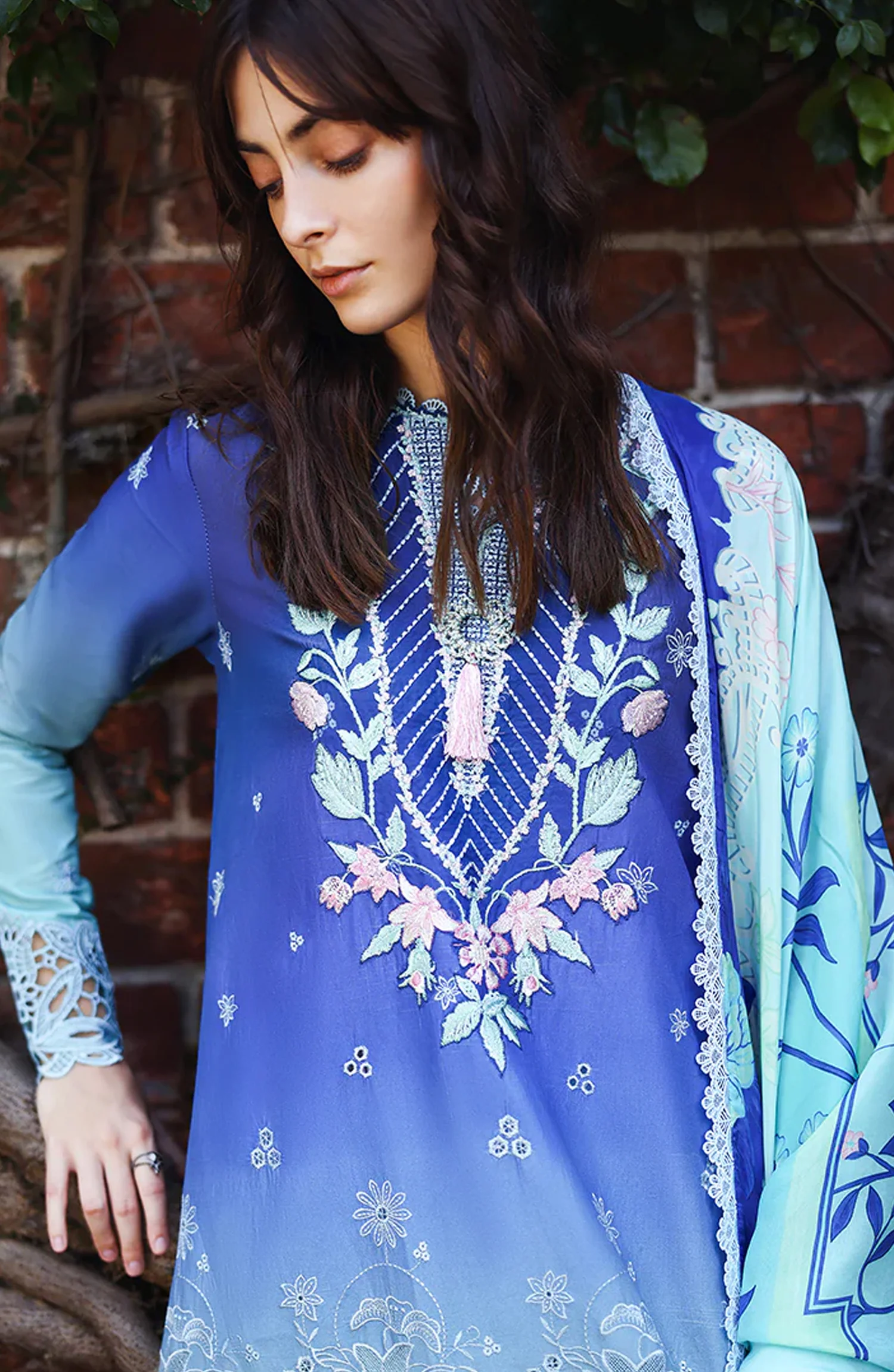 Mushq Solace Ombre Embroidered Lawn Unstitched 3 Piece Suit - Moonlit Ease - MQ26OMB - Ombre Blue - Summer Collection - Image 3