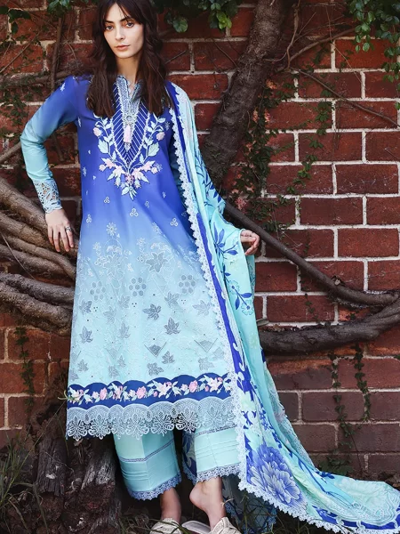 Mushq Solace Ombre Embroidered Lawn Unstitched 3 Piece Suit - Moonlit Ease - MQ26OMB - Ombre Blue - Summer Collection