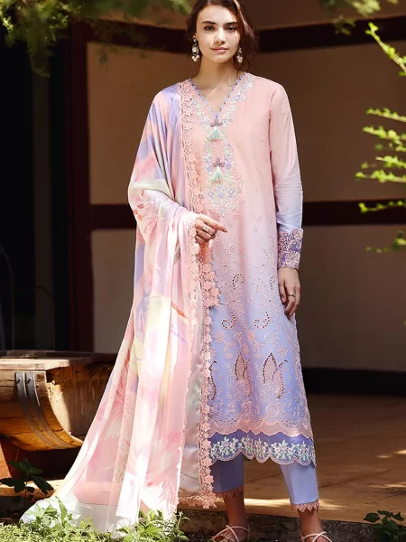 Mushq Solace Ombre Embroidered Lawn Unstitched 3 Piece Suit - Morning Veil - MQ26OMB - lavender Pink - Summer Collection