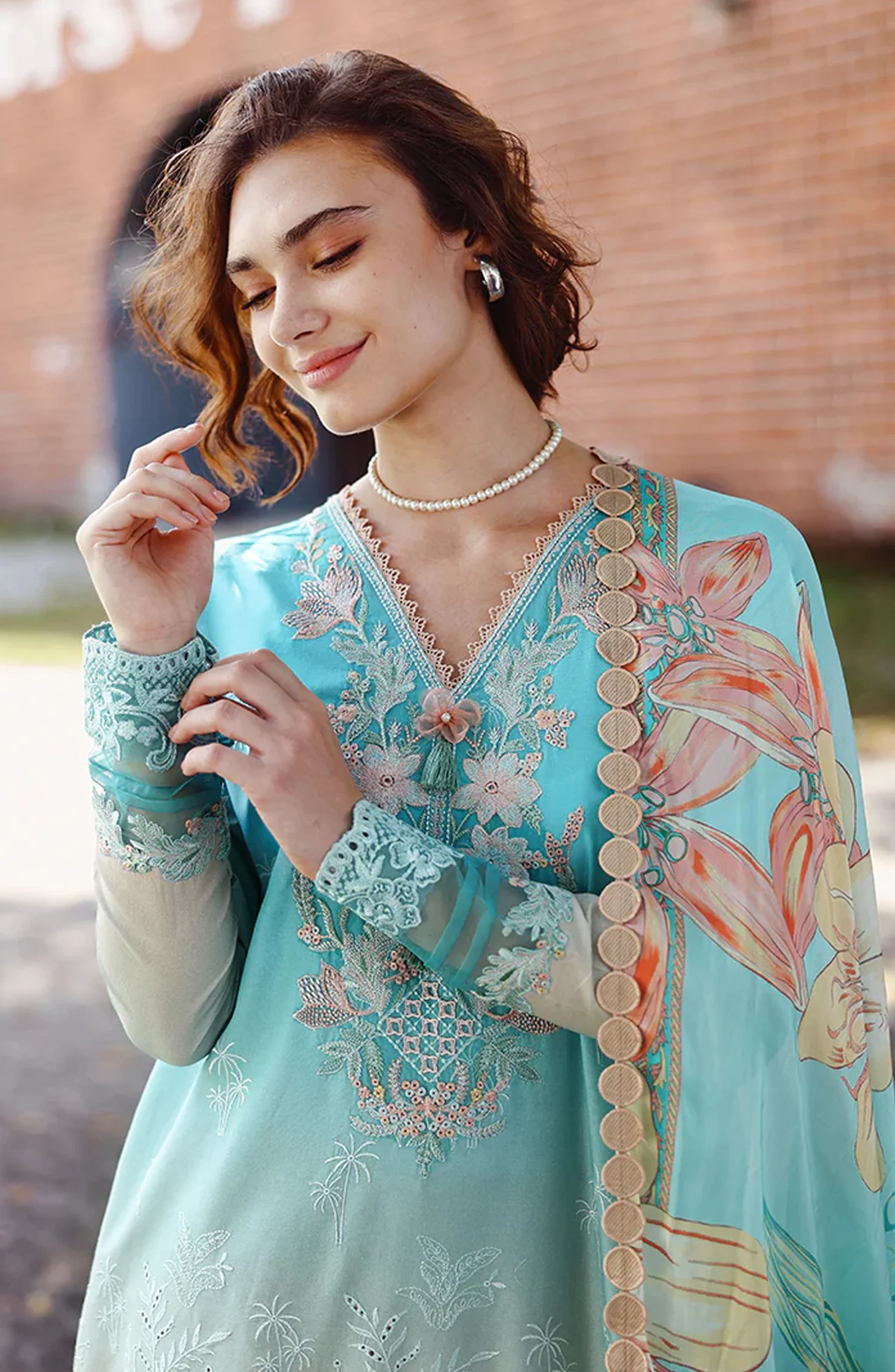 Mushq Solace Ombre Embroidered Lawn Unstitched 3 Piece Suit - Whispered Dawn - MQ26OMB - Blue and Pink - Summer Collection - Image 3