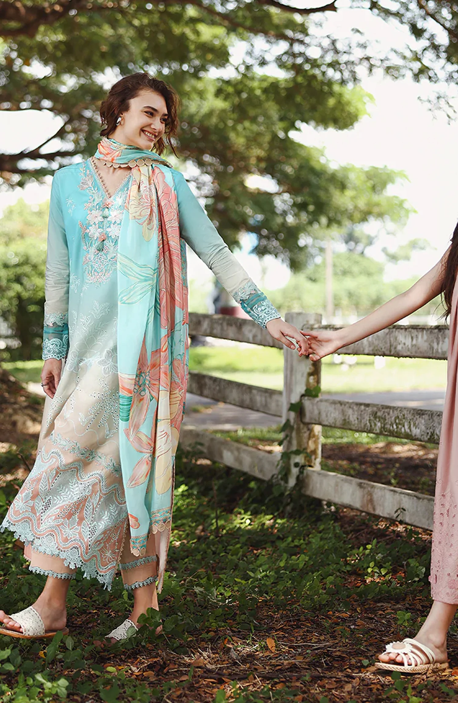 Mushq Solace Ombre Embroidered Lawn Unstitched 3 Piece Suit – Whispered Dawn – MQ26OMB – Blue and Pink – Summer Collection