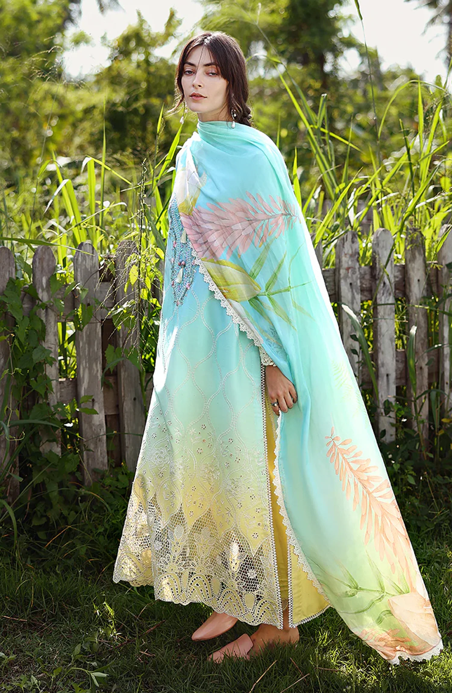 Mushq Solace Ombre Embroidered Lawn Unstitched 3 Piece Suit - Ethereal Pause - MQ26OMB - Blue and Yellow - Summer Collection - Image 3