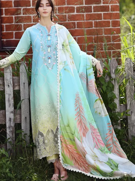 Mushq Solace Ombre Embroidered Lawn Unstitched 3 Piece Suit - Ethereal Pause - MQ26OMB - Blue and Yellow - Summer Collection