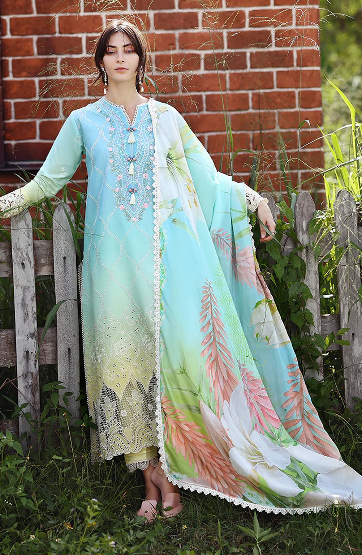 Mushq Solace Ombre Embroidered Lawn Unstitched 3 Piece Suit – Ethereal Pause – MQ26OMB – Blue and Yellow – Summer Collection