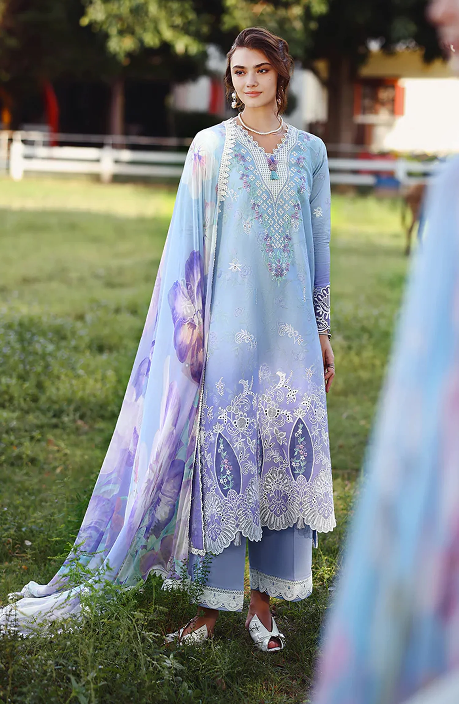 Mushq Solace Ombre Embroidered Lawn Unstitched 3 Piece Suit - Ombre Whisper - MQ26OMB - Lavender - Summer Collection - Image 2