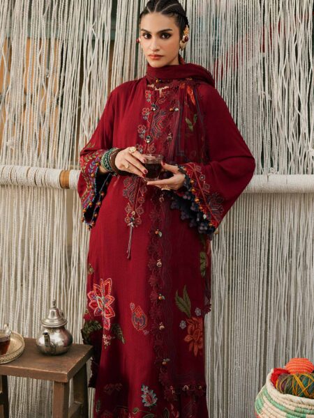 M Prints Maria B | Embroidered Dobby Linen Suit – Maroon (MPT-3110-A)