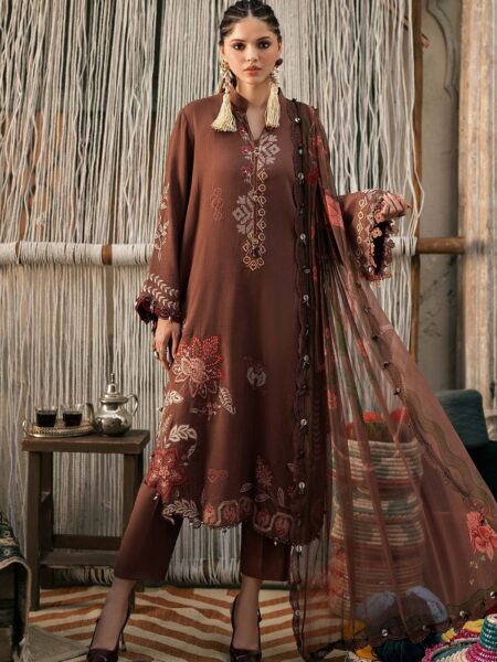 M Prints Maria B | Embroidered Dobby Linen Suit – Light Brown (MPT-3110-B)