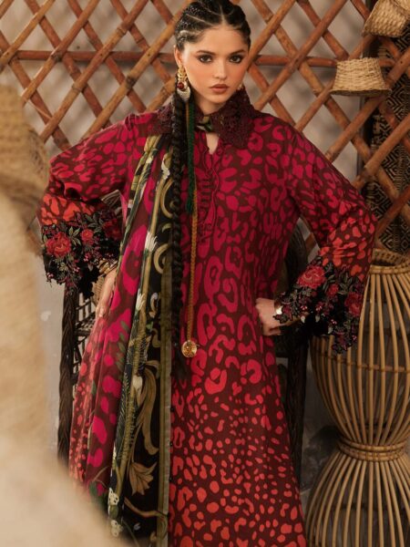 M Prints Maria B | Embroidered Linen Suit – Maroon (MPT-3101-A)
