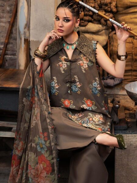 M Prints Maria B | Embroidered Cambric Suit – Brown (MPT-3103-B)