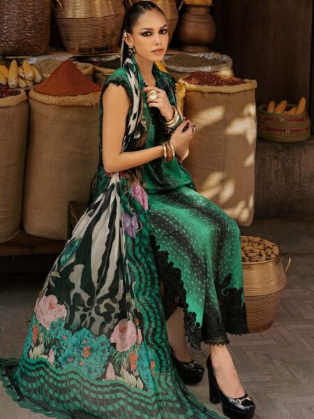 M Prints Maria B | Embroidered Linen Suit – Green (MPT-3105-A)