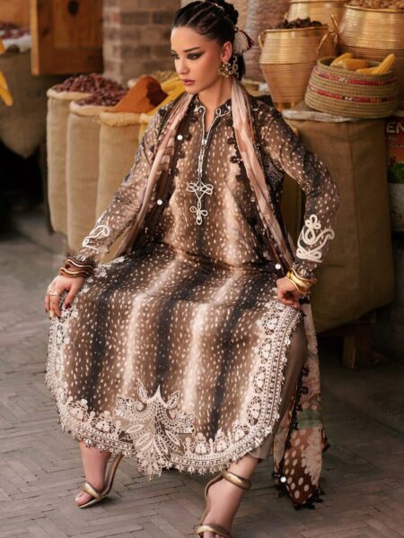 M Prints Maria B | Embroidered Linen Suit – Brown (MPT-3105-B)