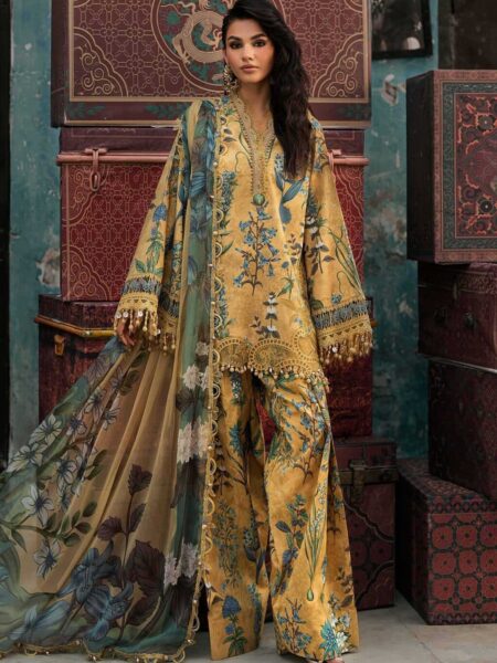 M Prints Maria B | Embroidered Cambric Suit – Mustard (MPT-3106-A)