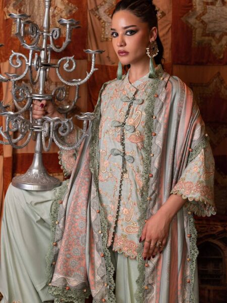 M Prints Maria B | Embroidered Irish Linen Suit – Sea Green (MPT-3108-B)