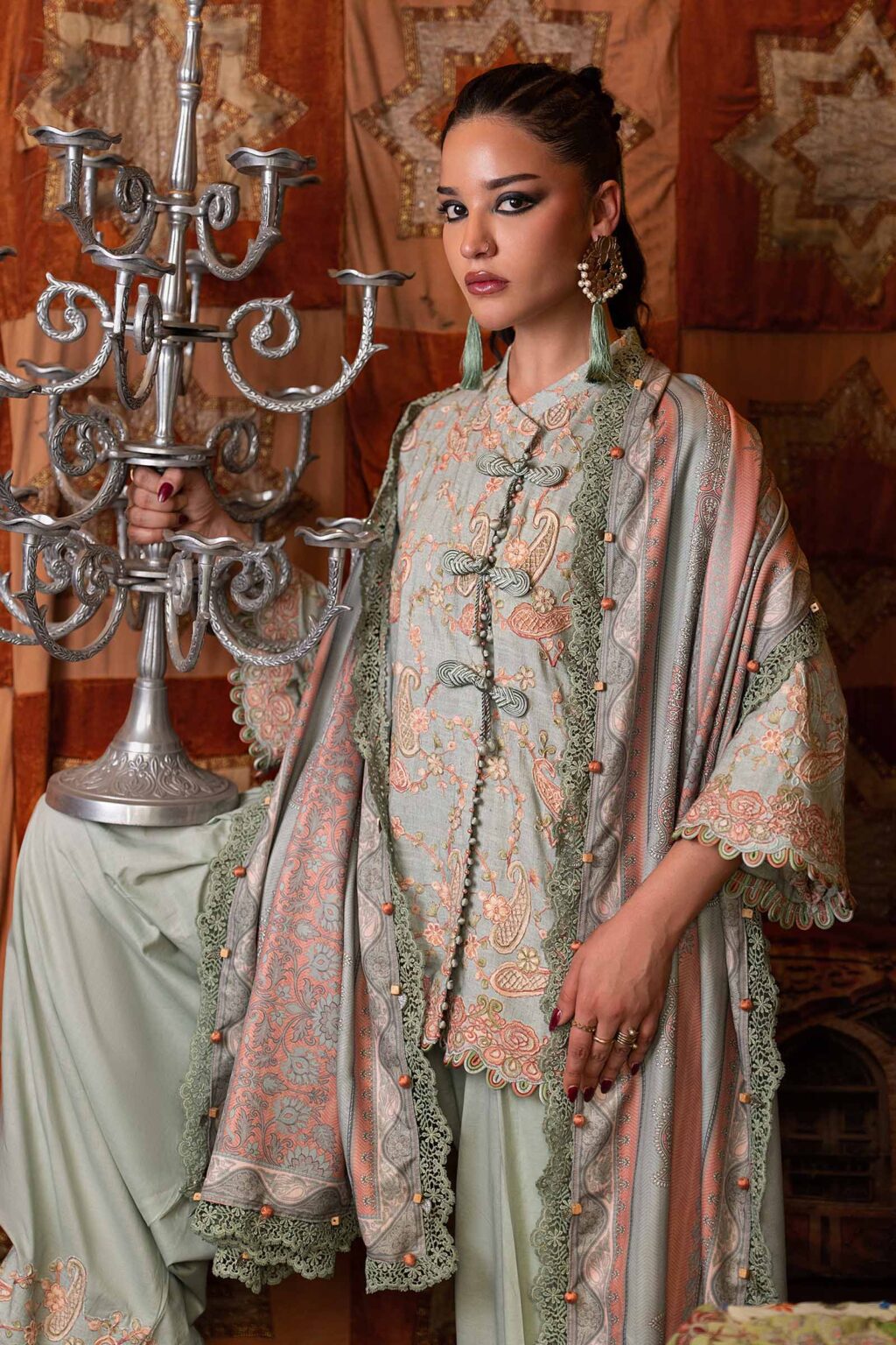 M Prints Maria B | Embroidered Irish Linen Suit – Sea Green (MPT-3108-B)