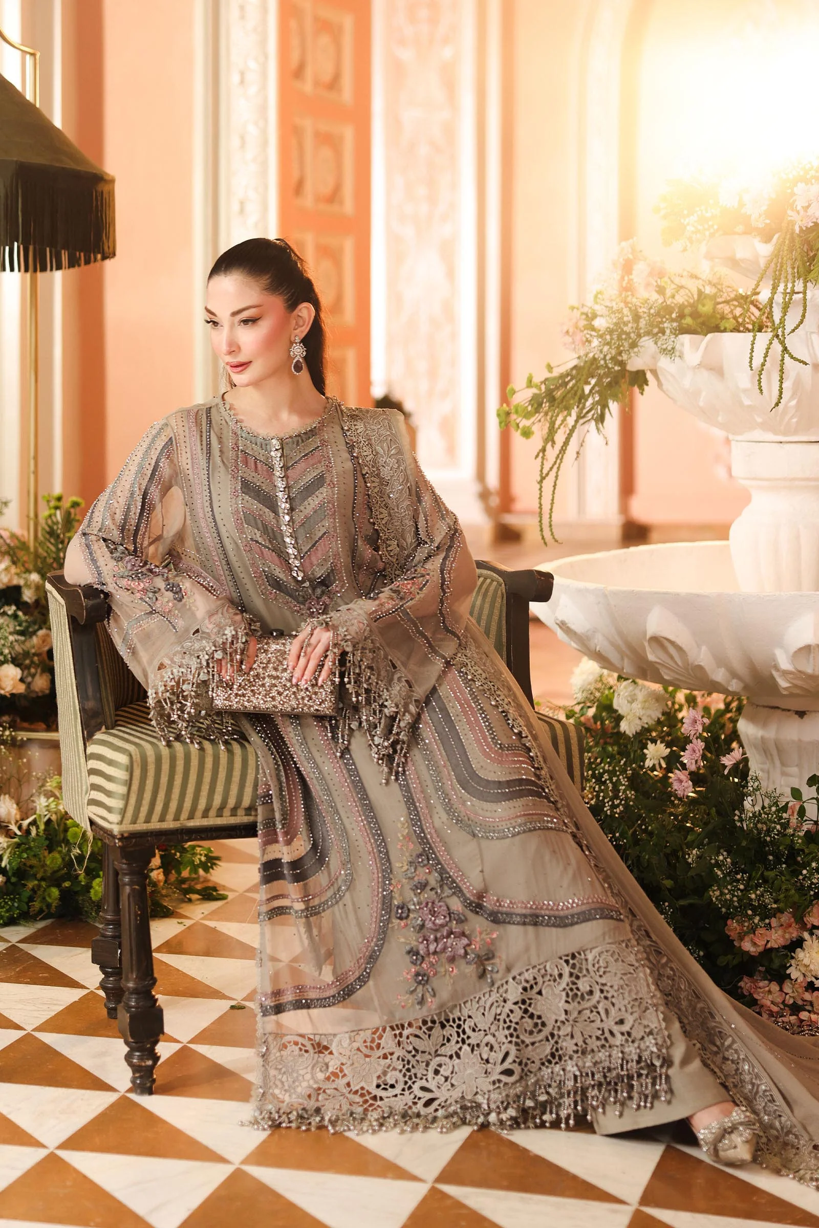 Maria B Chiffon Suit 3 Piece Unstitched Embroidered MPC-26-201-Antique Grey - Image 5