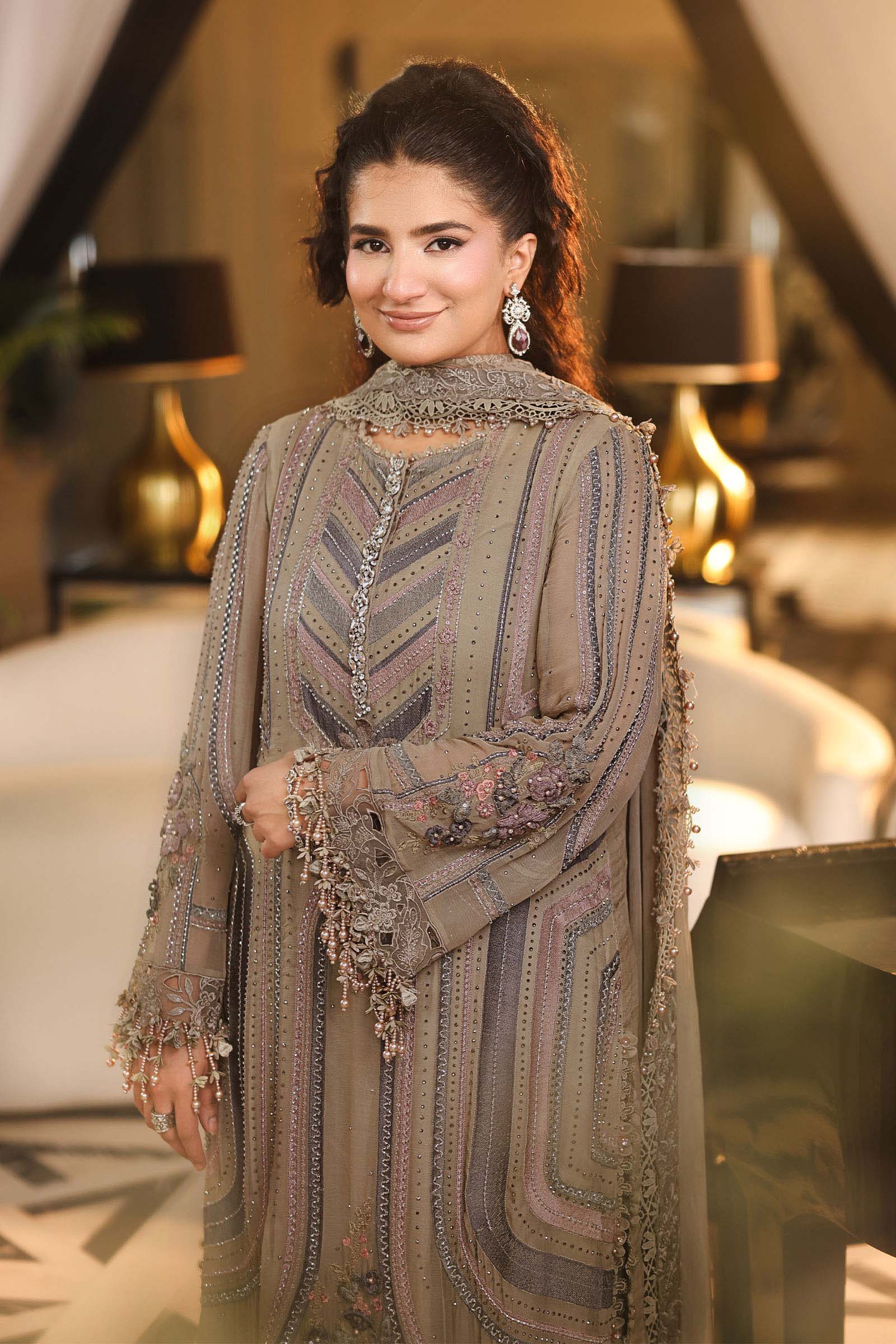 Maria B Chiffon Suit 3 Piece Unstitched Embroidered MPC-26-201-Antique Grey - Image 2