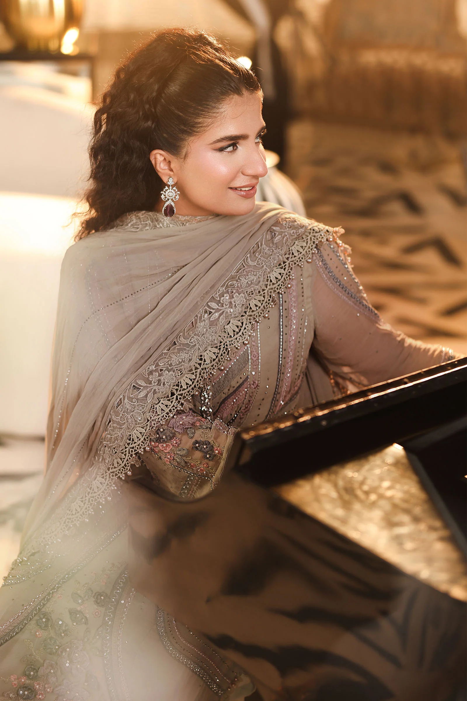 Maria B Chiffon Suit 3 Piece Unstitched Embroidered MPC-26-201-Antique Grey