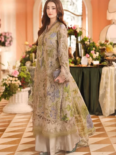 Maria B Chiffon Suit 3 Piece Unstitched Embroidered MPC-26-203-Warm Beige