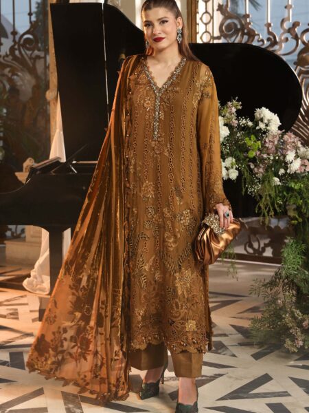 Maria B Chiffon Suit 3 Piece Unstitched Embroidered MPC-26-205-Mustard