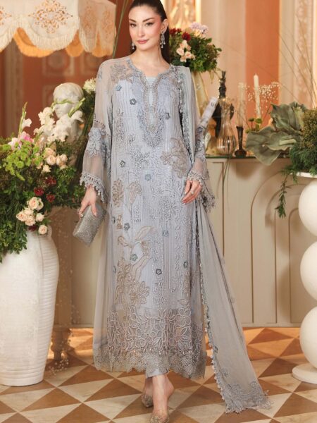 Maria B Chiffon Suit 3 Piece Unstitched Embroidered MPC-26-206-Muted Blue