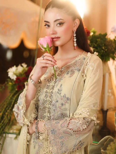 Maria B Chiffon Suit 3 Piece Unstitched Embroidered MPC-26-208-Pastle Sunshine