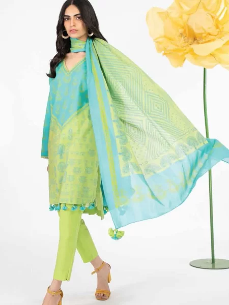 Al Karam Printed Lawn Suits Unstitched 3 Piece AKSSL SS-24-23-Turqouise - Summer Collection